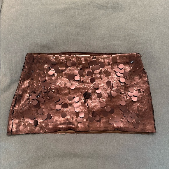 Danielle Guizio Chocolate Brown Paillette Mini Skirt - Picture 3 of 4